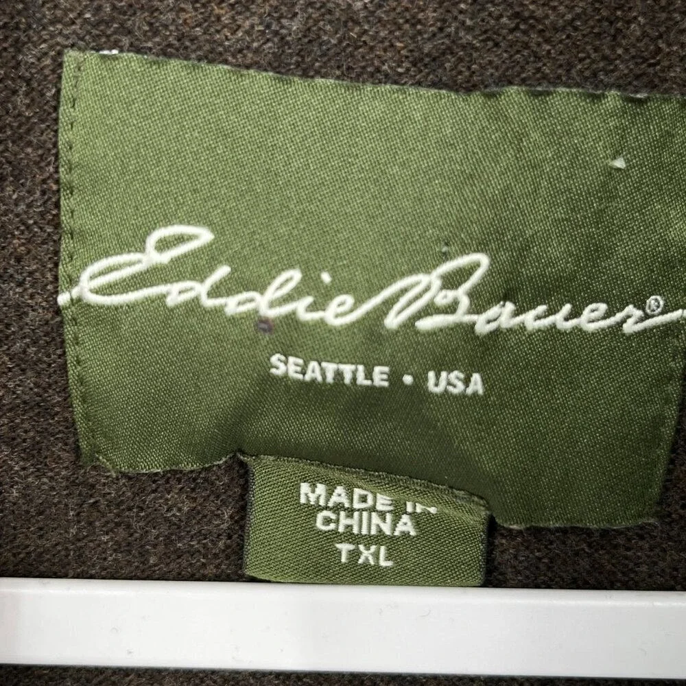Eddie Bauer Brown Half Zip Mock Neck Sweater Dadcore Cotton‎ Cashmere Tall XL